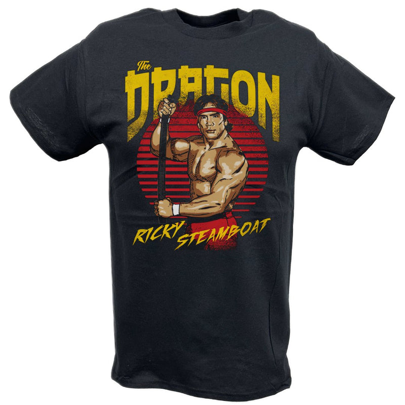 Load image into Gallery viewer, Ricky The Dragon Steamboat Cartoon Black T-shirt
