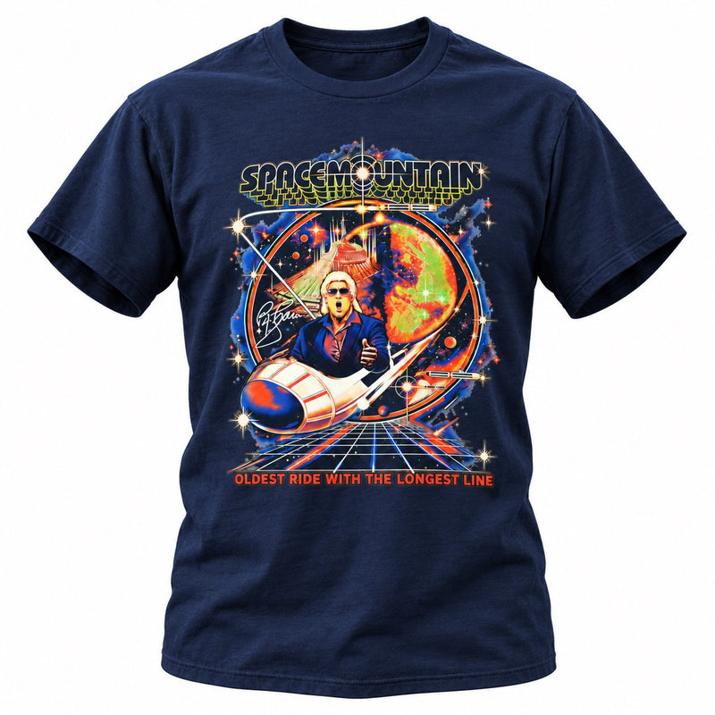 Load image into Gallery viewer, Ric Flair Oldest Ride Longest Line Roller Coaster Navy T-shirt