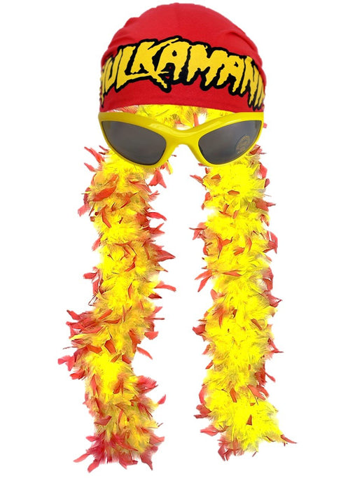 Hulk Hogan Hulkamania Red and Yellow Boa Bandana and Glasses Costume