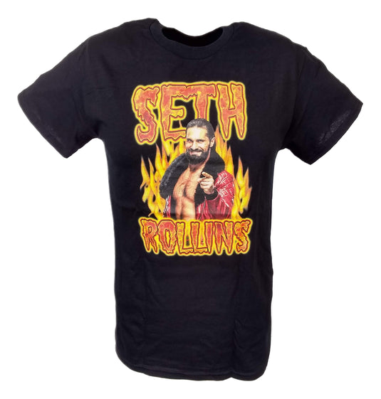 Seth Rollins Standing in Flames Mens Black T-shirt