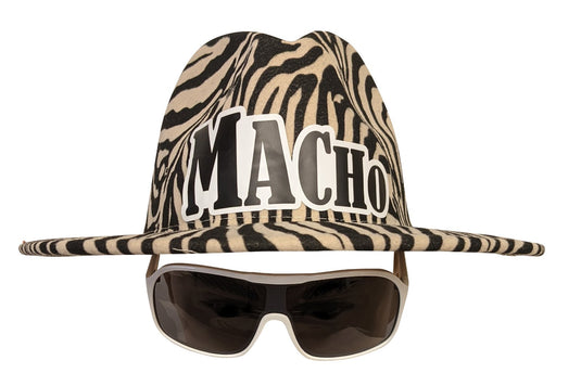 Macho Man Zebra Striped Cowboy Hat Sunglasses Halloween Costume