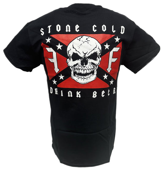 Stone Cold Steve Austin Drink Beer Skull Flag Mens Black T-shirt