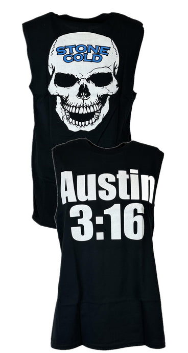 Stone Cold Steve Austin Sleeveless 3:16 White Skull Mens Black T-shirt