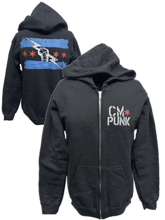 Return of CM Punk Blue Logo Black Zipper Hoody