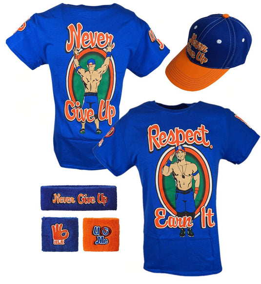 John Cena Respect Earn It Costume Mens T-shirt Baseball Hat Headband Wristbands