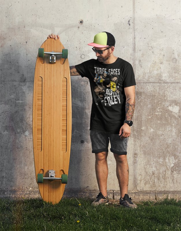 Load image into Gallery viewer, Mick Foley Three Faces Of Foley Black T-shirt by EWS | Extreme Wrestling Shirts