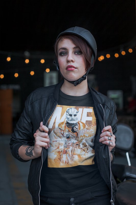 Load image into Gallery viewer, MJF Maxwell Jacob Friedman Mask Poster Print Black T-shirt by EWS | Extreme Wrestling Shirts