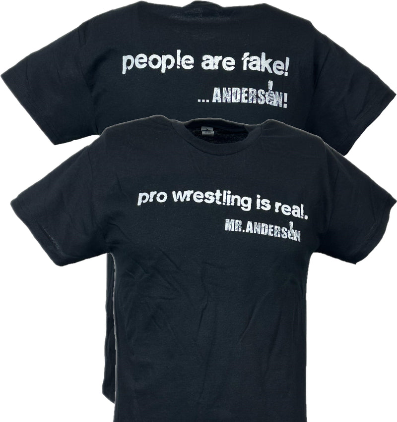 Load image into Gallery viewer, Mr Ken Anderson Pro Wrestling Is Real People Are Fake Black T-shirt by EWS | Extreme Wrestling Shirts
