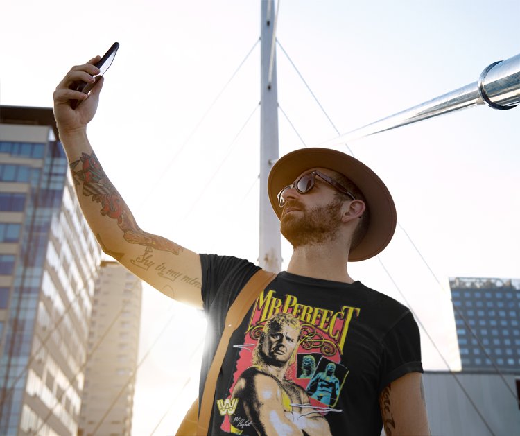 Load image into Gallery viewer, Mr Perfect Curt Hennig Poster Print Black T-shirt by EWS | Extreme Wrestling Shirts