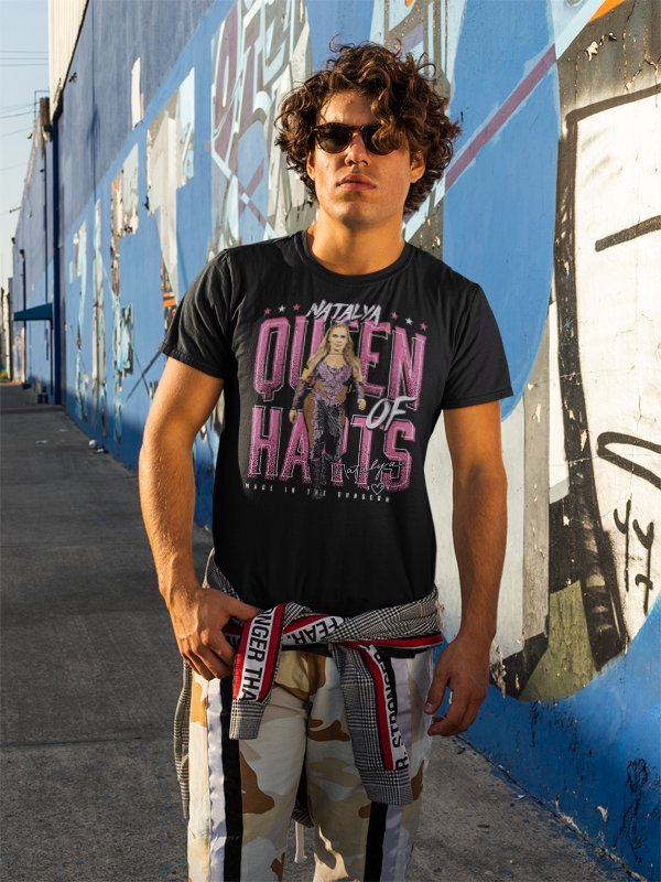 Load image into Gallery viewer, Natalya Queen of Harts Logo Black T-shirt by EWS | Extreme Wrestling Shirts