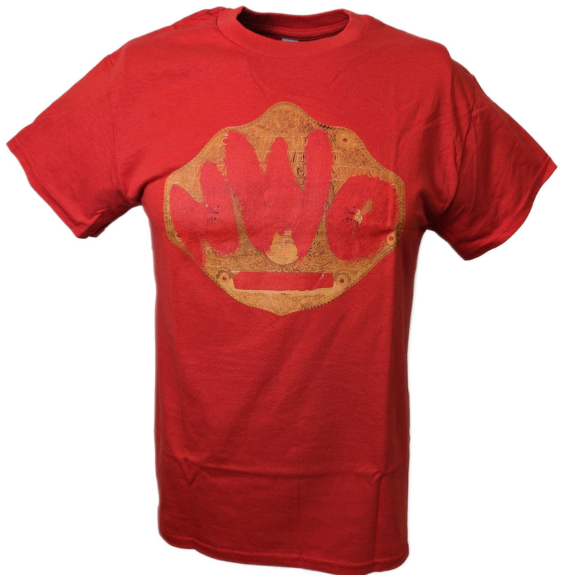 Load image into Gallery viewer, nWo New World Order Red Spray Paint Title Belt Red T-shirt by EWS | Extreme Wrestling Shirts
