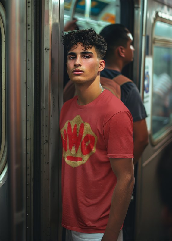 Load image into Gallery viewer, nWo New World Order Red Spray Paint Title Belt Red T-shirt by EWS | Extreme Wrestling Shirts