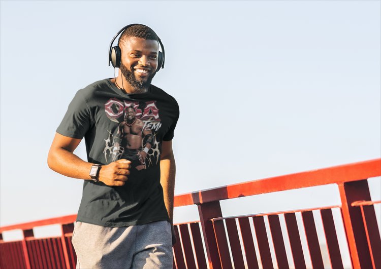 Load image into Gallery viewer, Oba Femi Pose Black T-shirt by EWS | Extreme Wrestling Shirts