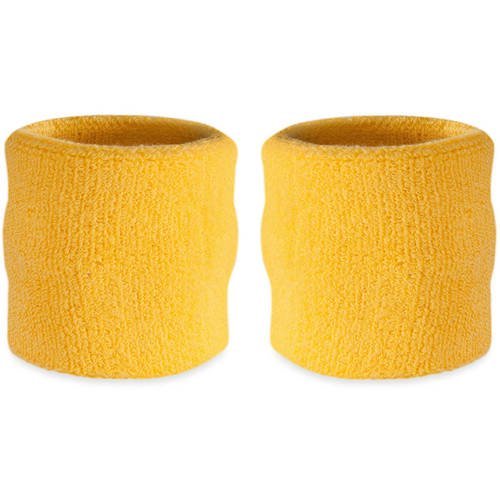 Load image into Gallery viewer, Premium Terry Cloth Wristband Pair for Wrestling Costume Yellow by EWS | Extreme Wrestling Shirts