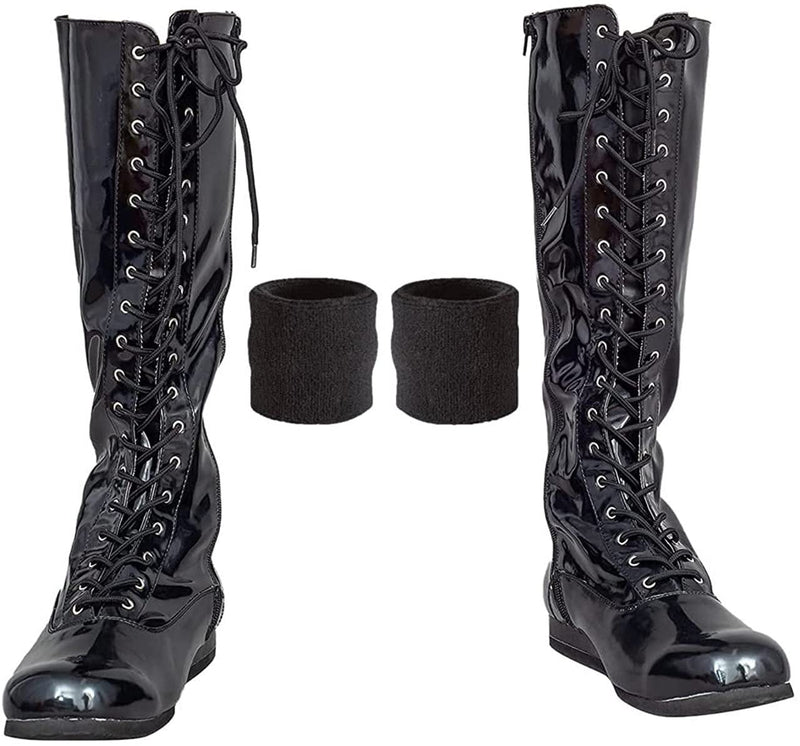Load image into Gallery viewer, Pro Wrestling Lace-Up Boots and Coordinating Wristbands Black S Shoes by EWS | Extreme Wrestling Shirts