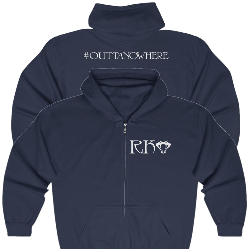 Load image into Gallery viewer, Randy Orton RKO #OuttaNoWhere Navy Blue Zipper Hoody by EWS | Extreme Wrestling Shirts