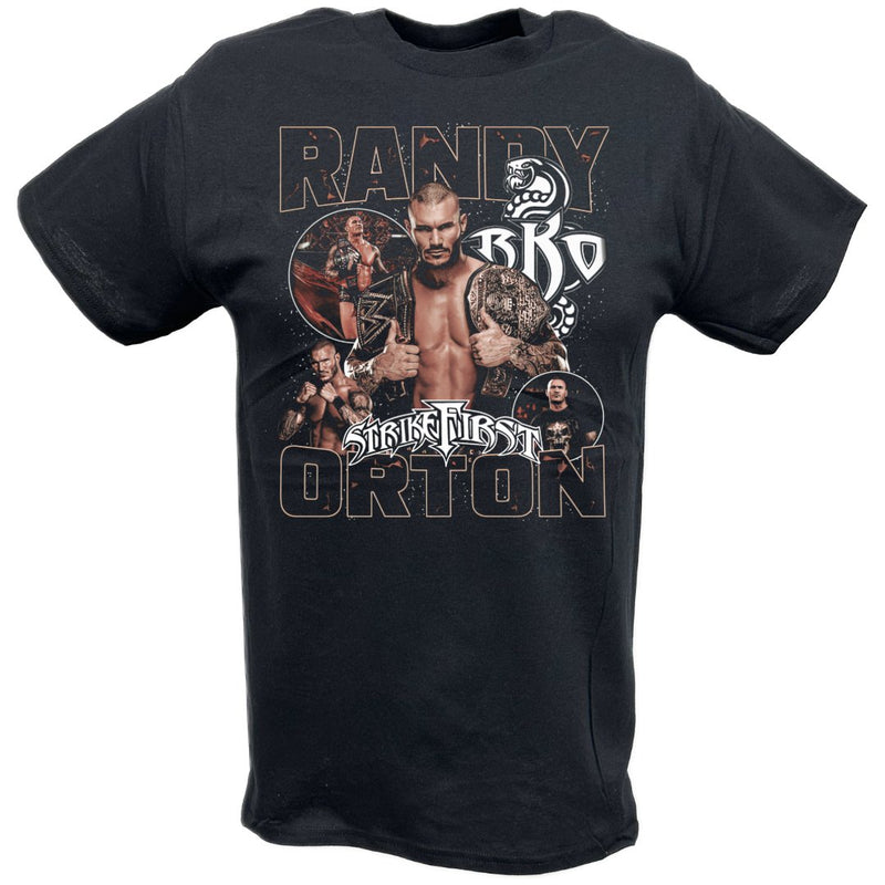 Load image into Gallery viewer, Randy Orton Strike First Collage Black T-shirt by EWS | Extreme Wrestling Shirts