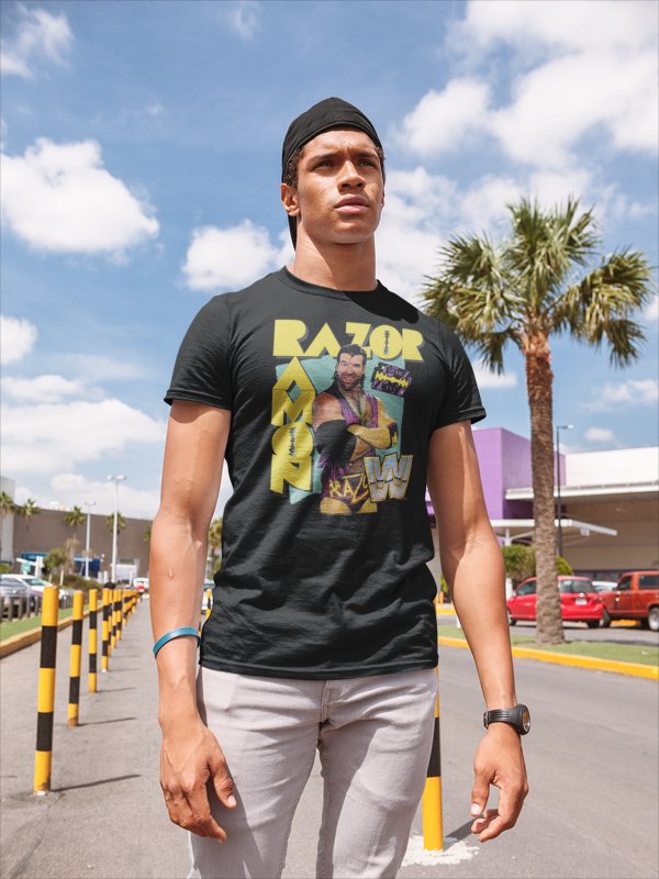 Load image into Gallery viewer, Razor Ramon Retro Bad Guy Black T-shirt by EWS | Extreme Wrestling Shirts