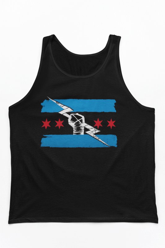 Load image into Gallery viewer, Return of CM Punk Red White Blue Logo Black Tank Top Shirt by EWS | Extreme Wrestling Shirts