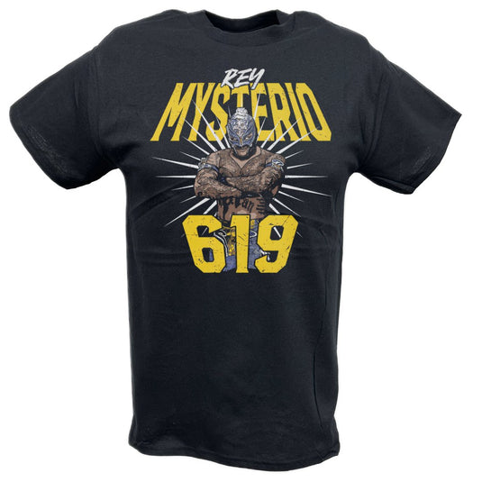 Rey Mysterio 619 Pose Black T-shirt by EWS | Extreme Wrestling Shirts