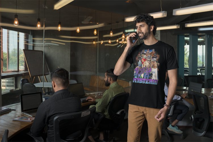 Load image into Gallery viewer, Rey Mysterio Collage Men's Black T-shirt by WWE | Extreme Wrestling Shirts