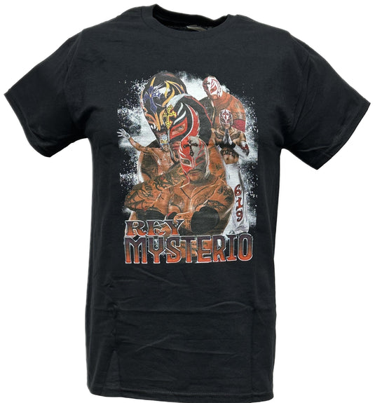 Rey Mysterio Five Pose Mens Black T-shirt WWE by WWE | Extreme Wrestling Shirts