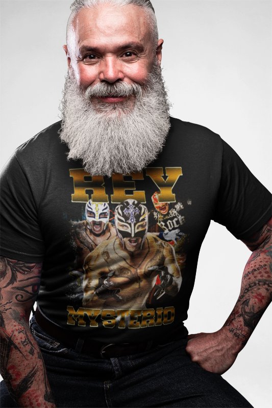 Load image into Gallery viewer, Rey Mysterio Shouting Mens Black T-shirt by EWS | Extreme Wrestling Shirts