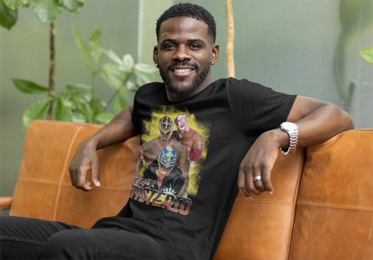 Load image into Gallery viewer, Rey Mysterio Triple Mask Men's Black T-shirt by WWE | Extreme Wrestling Shirts