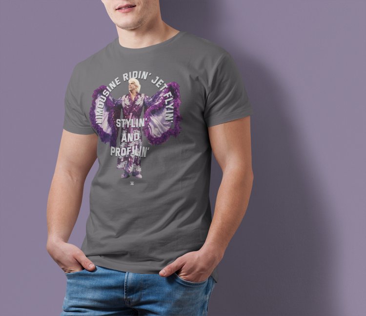 Load image into Gallery viewer, Ric Flair Limousine Stylin' and Profilin' Charcoal T-shirt by EWS | Extreme Wrestling Shirts