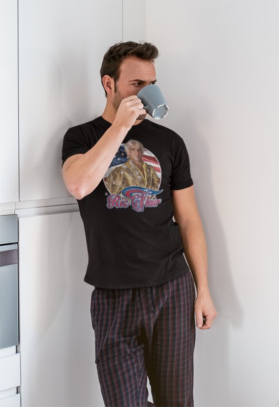 Load image into Gallery viewer, Ric Flair Real American 16x USA Flag Black T-shirt by EWS | Extreme Wrestling Shirts