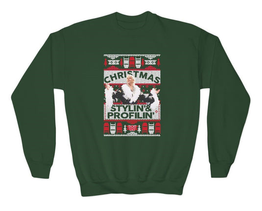 Ric Flair Stylin and Profilin Flair Ugly Green Kids Youth Christmas Sweater by EWS | Extreme Wrestling Shirts