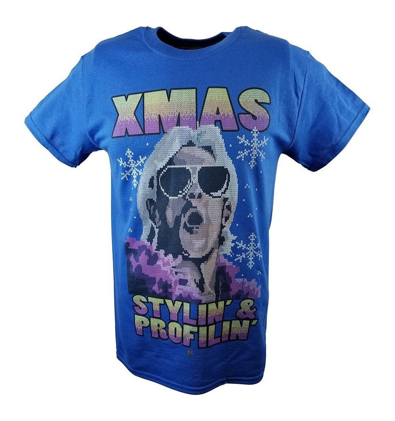 Load image into Gallery viewer, Ric Flair Xmas Stylin and Profilin Mens Blue T-shirt Sports Mem, Cards & Fan Shop > Fan Apparel & Souvenirs > Wrestling by EWS | Extreme Wrestling Shirts