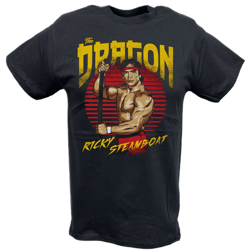 Load image into Gallery viewer, Ricky The Dragon Steamboat Cartoon Black T-shirt by EWS | Extreme Wrestling Shirts