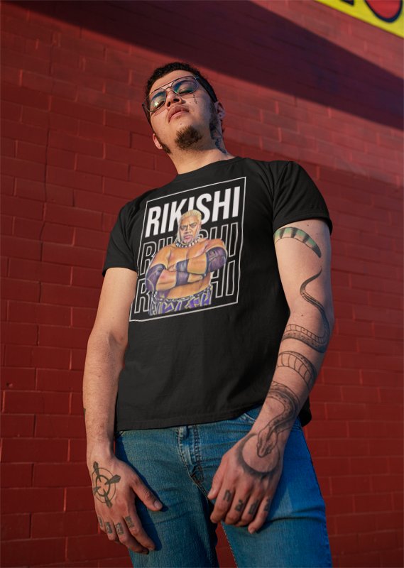 Load image into Gallery viewer, Rikishi Pose Staredown Black T-shirt by EWS | Extreme Wrestling Shirts