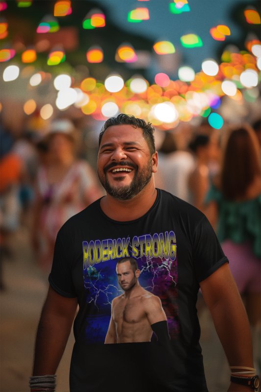 Load image into Gallery viewer, Roderick Strong Highlight Black T-shirt by EWS | Extreme Wrestling Shirts