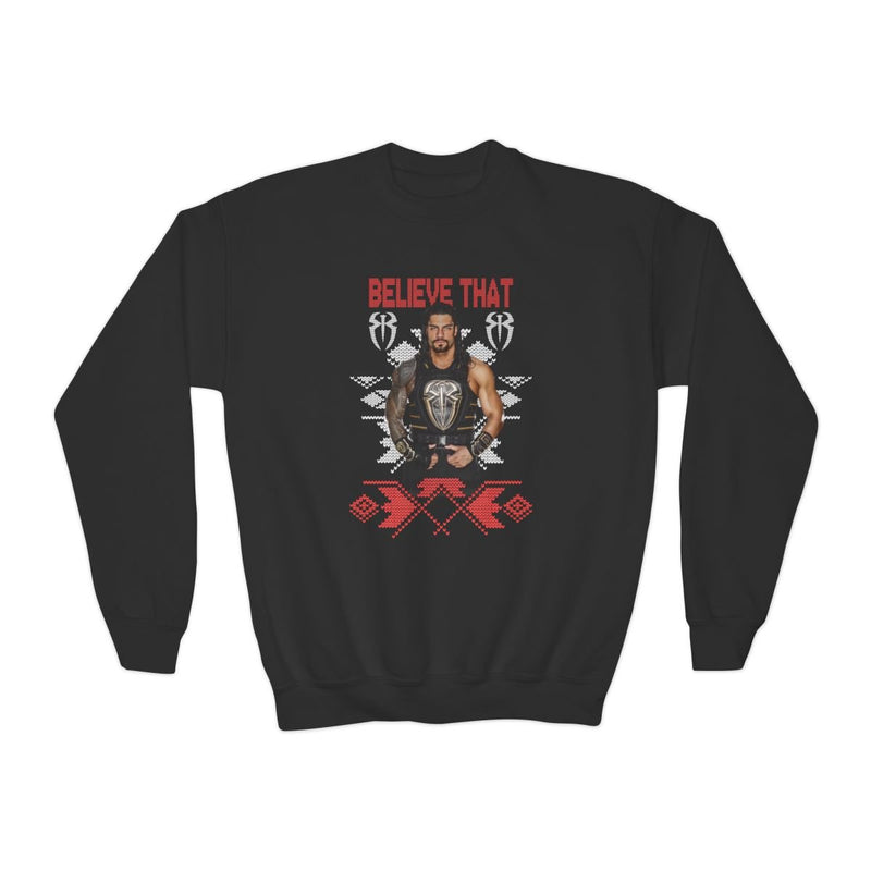 Load image into Gallery viewer, Roman Reigns Believe That Ugly Christmas Kids Youth Sweater Sweatshirt by EWS | Extreme Wrestling Shirts