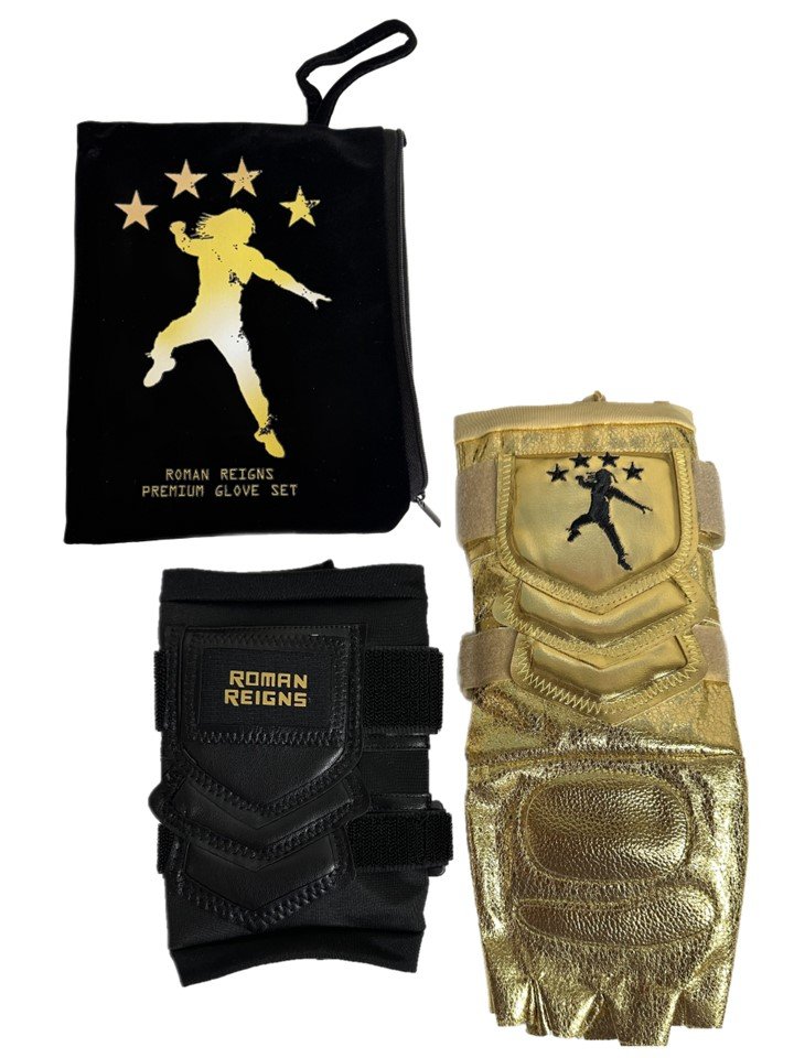 Load image into Gallery viewer, Roman Reigns Premium Glove and Gauntlet Set Gold by EWS | Extreme Wrestling Shirts