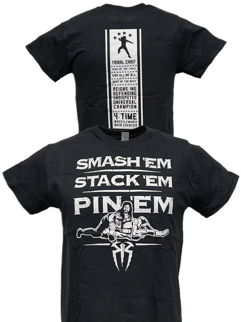 Load image into Gallery viewer, Roman Reigns Smash Stack Pin Mens Black T-shirt by WWE | Extreme Wrestling Shirts