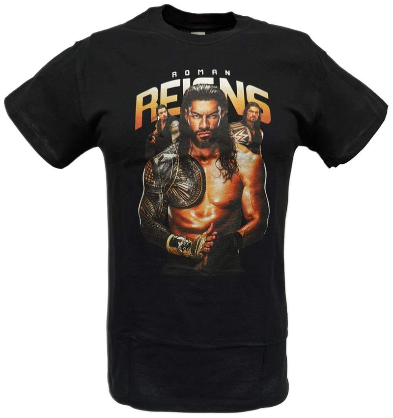 Load image into Gallery viewer, Roman Reigns Three Pose Mens Black T-shirt by EWS | Extreme Wrestling Shirts