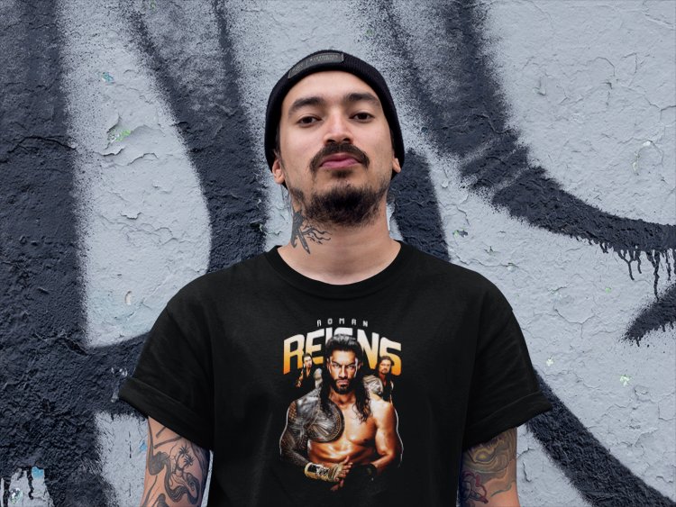 Load image into Gallery viewer, Roman Reigns Three Pose Mens Black T-shirt by EWS | Extreme Wrestling Shirts