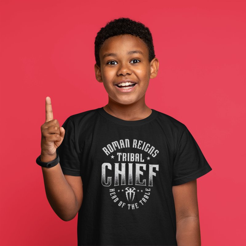 Load image into Gallery viewer, Roman Reigns Tribal Chief Head of The Table Black Kids Youth T-shirt by EWS | Extreme Wrestling Shirts