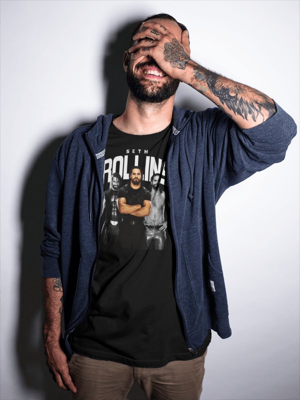 Load image into Gallery viewer, Seth Rollins 3 Pose Mens Black T-shirt by EWS | Extreme Wrestling Shirts