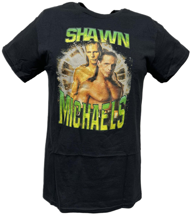 Load image into Gallery viewer, Shawn Michaels Green Name Double Pose Mens Black T-shirt by WWE | Extreme Wrestling Shirts