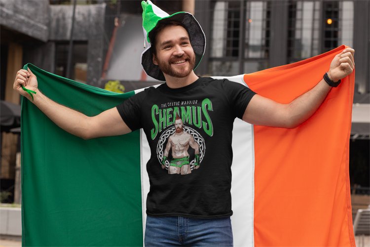 Load image into Gallery viewer, Sheamus The Celtic Warrior Pose Black T-shirt by EWS | Extreme Wrestling Shirts
