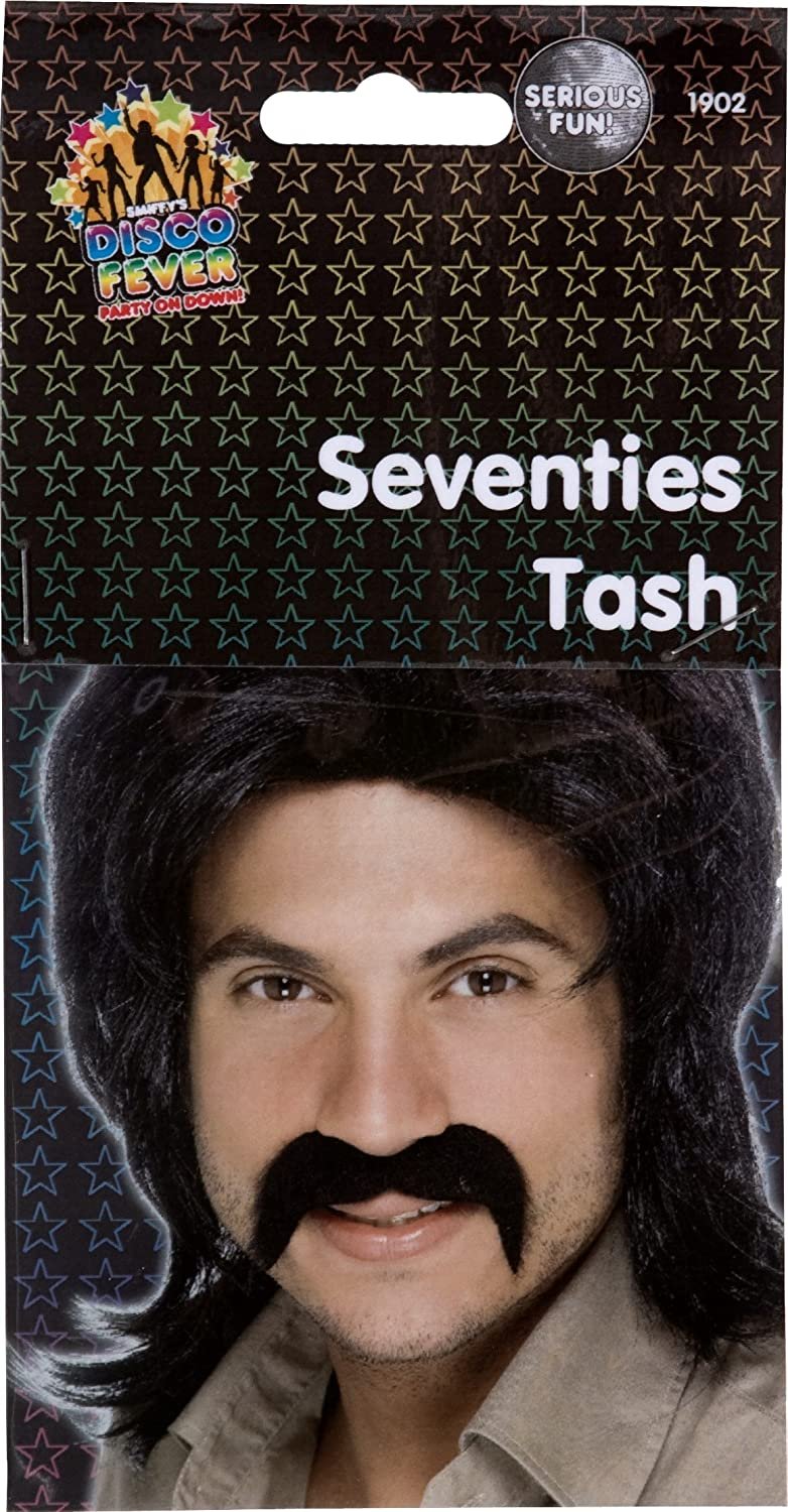 Load image into Gallery viewer, Smiffy's Men's 1970's Moustache 70's Tash 70's Tash Hippy Moustache Black One Size Toy by Smiffys | Extreme Wrestling Shirts