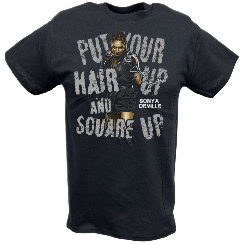 Load image into Gallery viewer, Sonya Deville Hair Up Square Up Black T-shirt by EWS | Extreme Wrestling Shirts