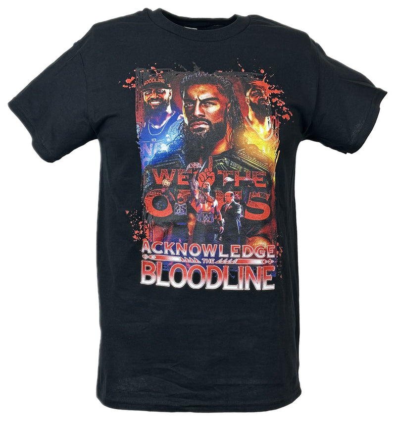 Load image into Gallery viewer, Splatter Acknowledge the Bloodline Roman Reigns Jimmy Jey Uso Black T-shirt by EWS | Extreme Wrestling Shirts