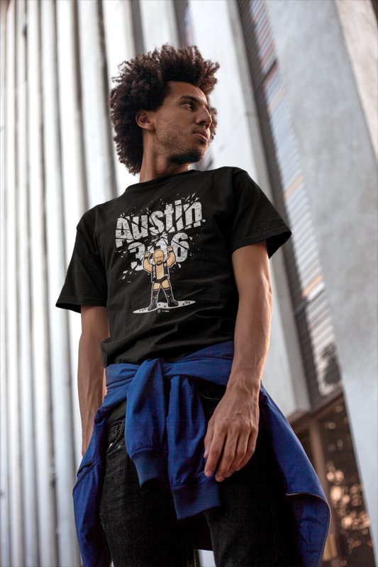 Load image into Gallery viewer, Stone Cold Steve Austin 316 Cartoon Black T-shirt by EWS | Extreme Wrestling Shirts