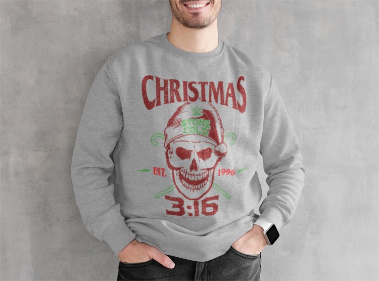 Load image into Gallery viewer, Stone Cold Steve Austin Christmas Skull Sweater Sweatshirt by EWS | Extreme Wrestling Shirts