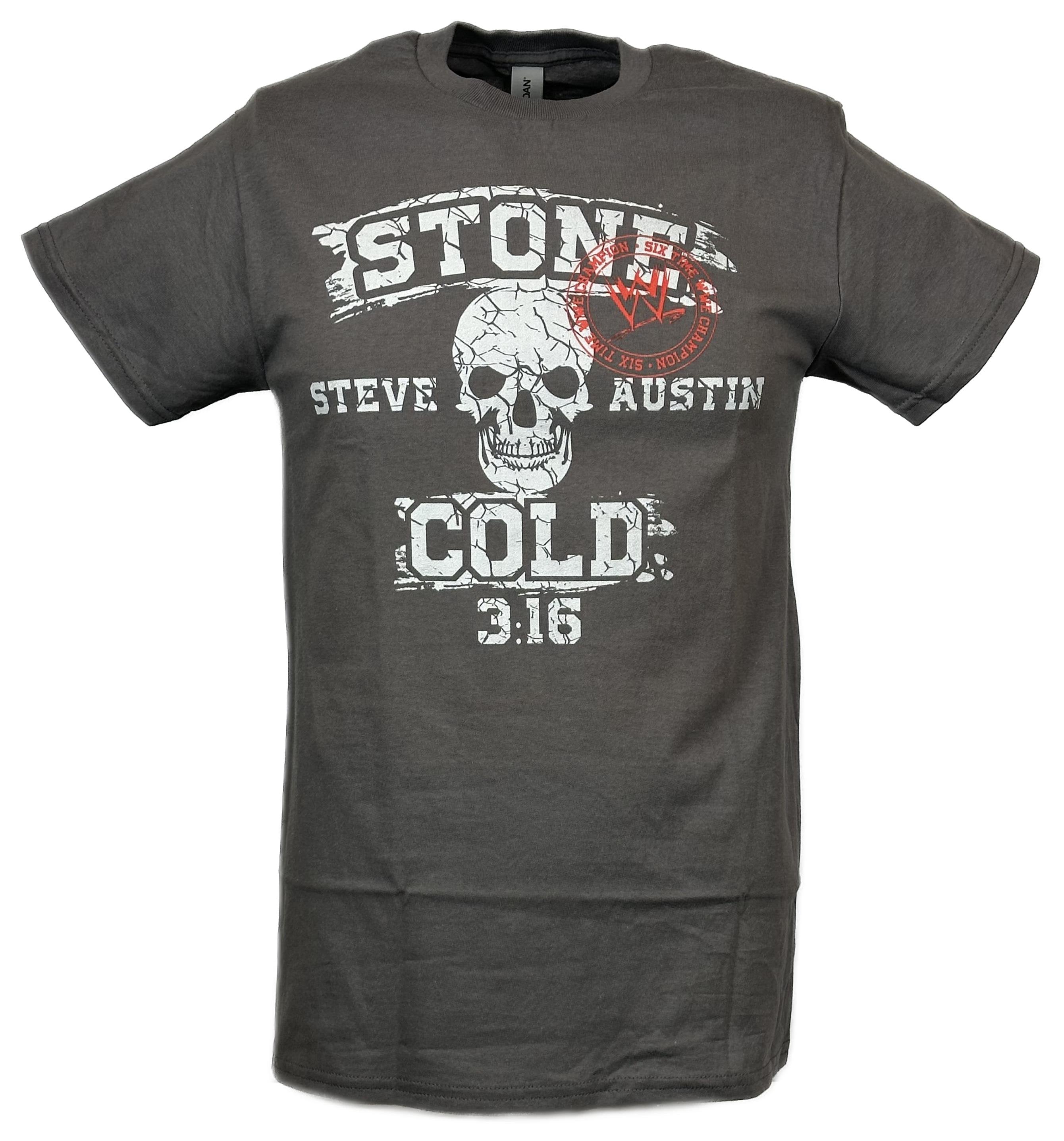 Stone Cold Steve Austin Six Time Champion Mens Gray T-shirt
